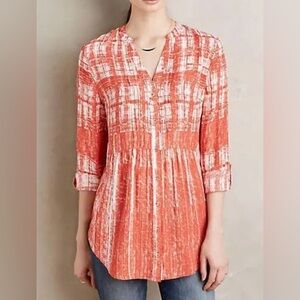 Maeve by Anthropologie Orange & White Calia Button Down Tunic Blouse - Size 10